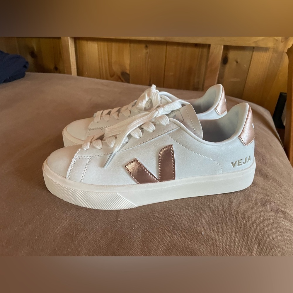 Veja White and Rose Gold Sneakers - Picture 3 of 5